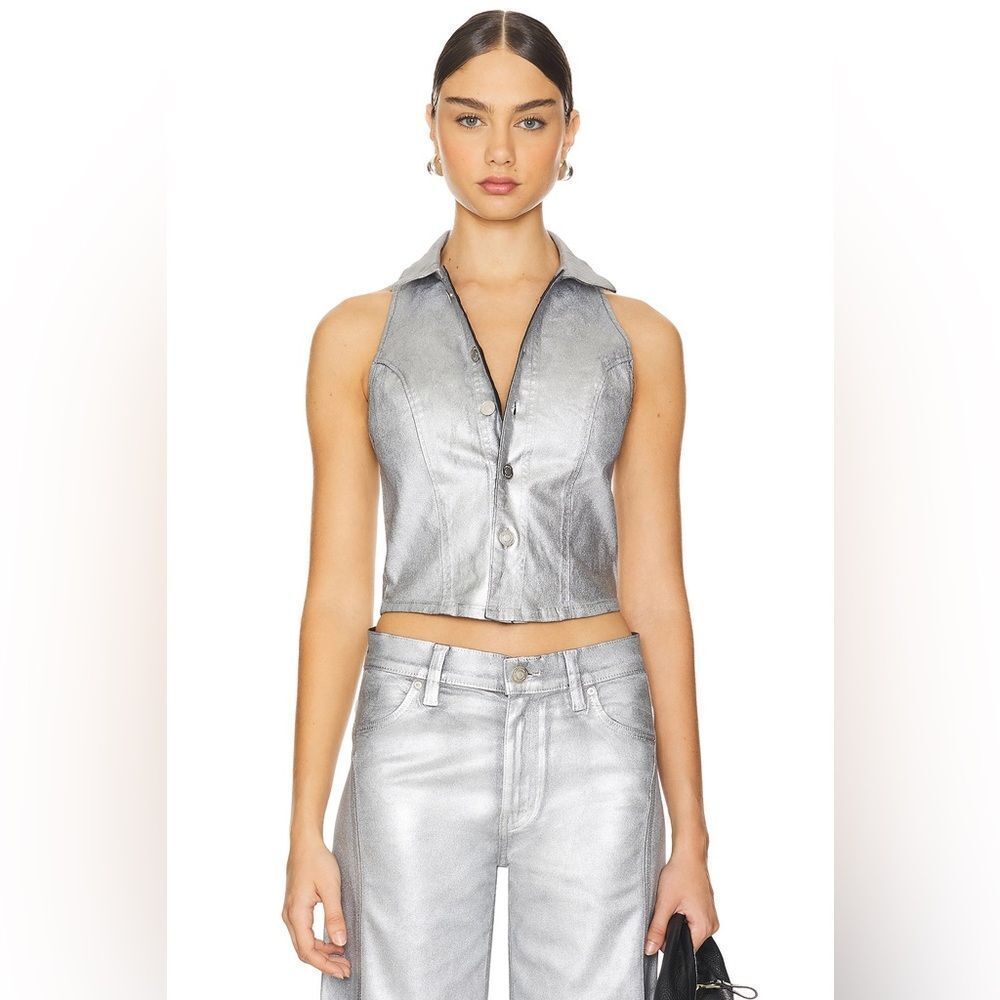 Hudson Jeans Metallic Silver Leather Vest